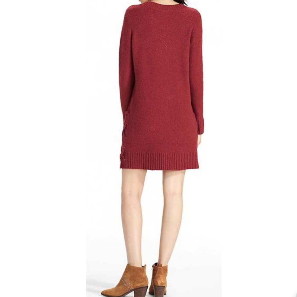 Lucky Brand Lace-Up Sweater Dress Long Slv Red - Picture 4 of 8